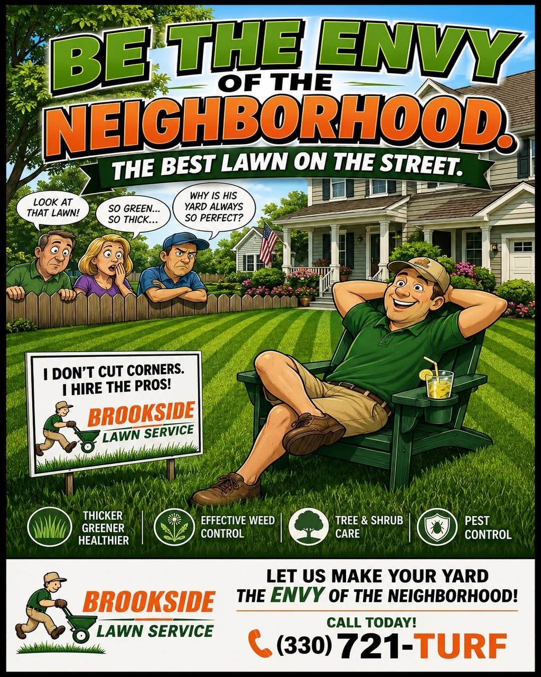 Be the Envy of the Neighborhood — Brookside Lawn Service promotional flyer