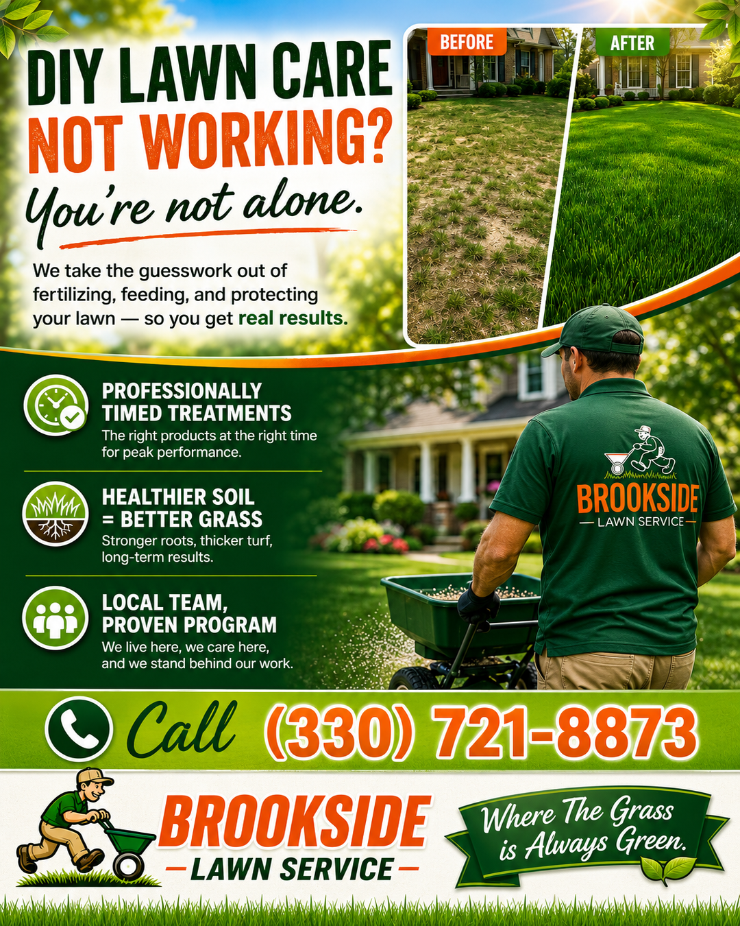 DIY Lawn Care Not Working? You're not alone — Brookside Lawn Service before and after results