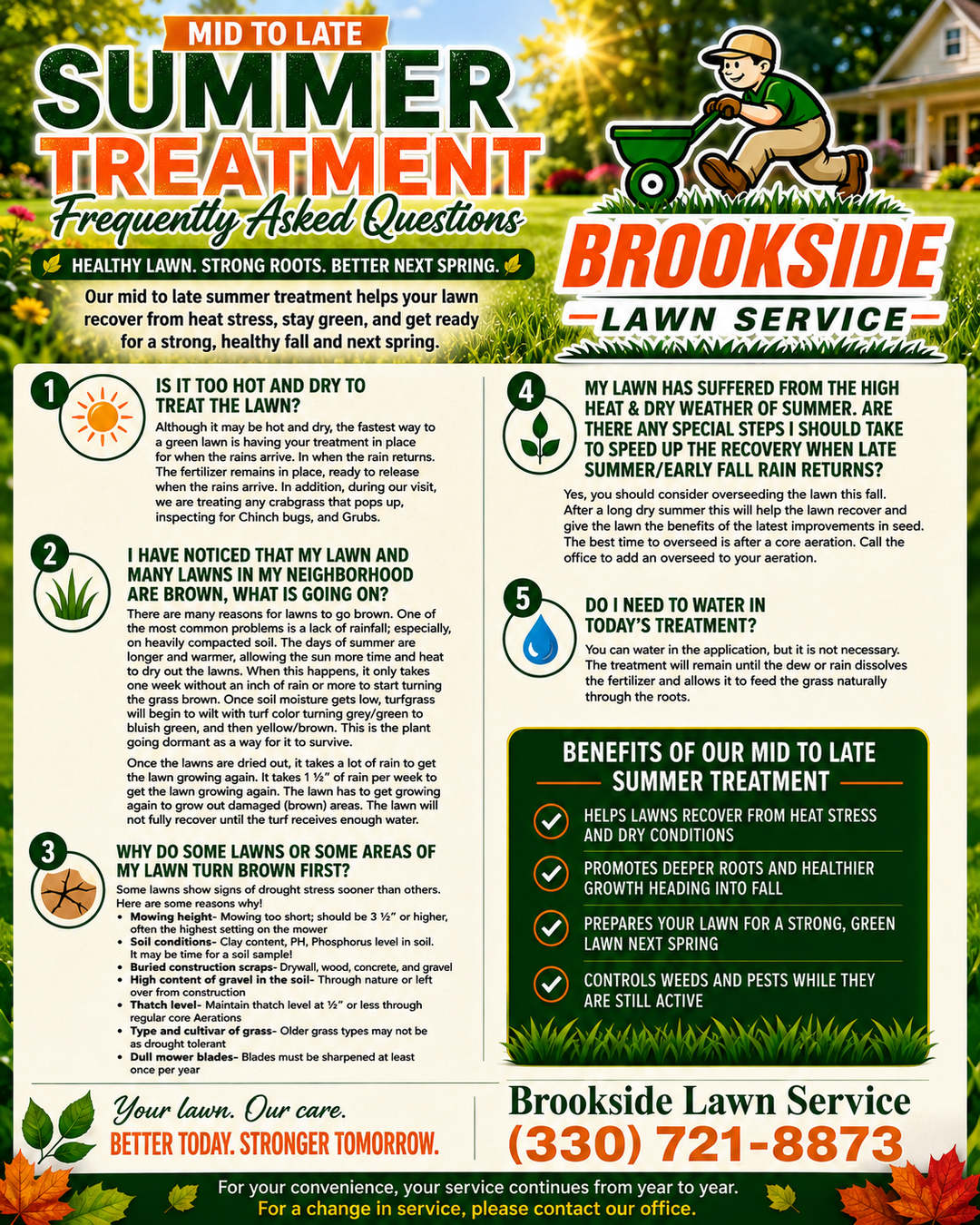 Mid To Late Summer Treatment Frequently Asked Questions — Brookside Lawn Service healthy lawn strong roots better next spring