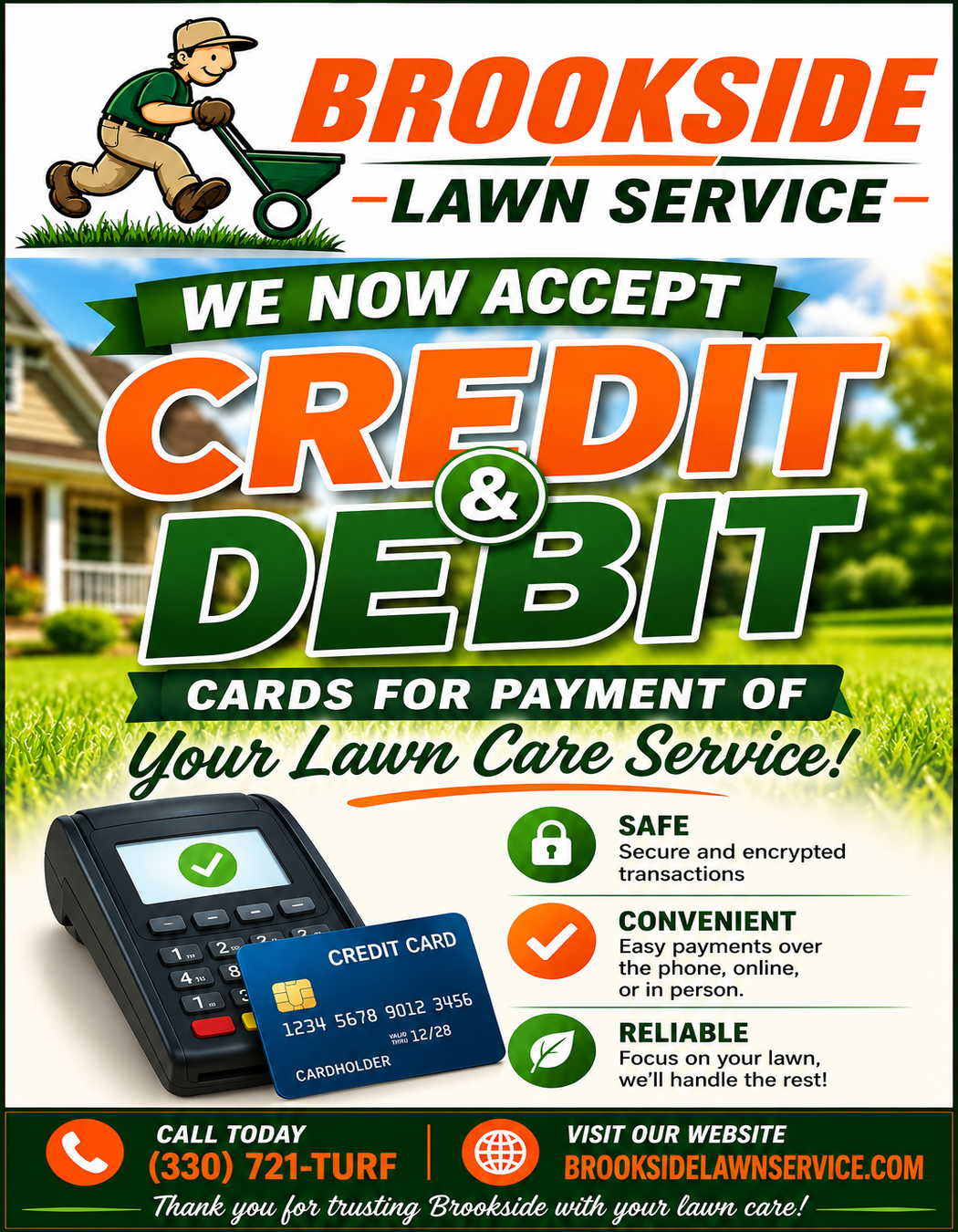 We Accept Credit & Debit Cards — Brookside Lawn Service payment options